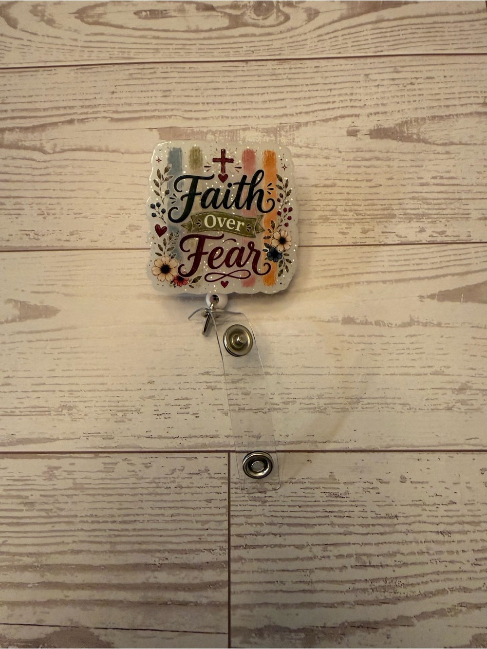 Faith Over Fear Multicolor Retractable Badge Holder